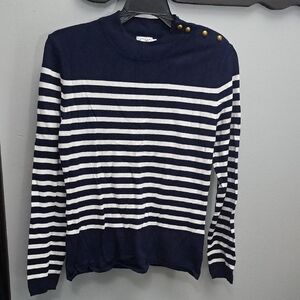 Cielo Women's Navy and White Striped Crewneck Sweater Blouse